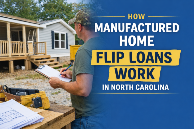 Investor evaluating a manufactured home renovation project in North Carolina as part of the manufactured home flip loan process.